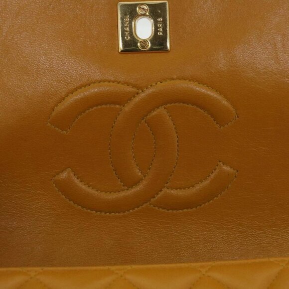 CHANEL Matelasse Turn Lock Chain Shoulder Bag Lamb Skin Orange - Picture 13 of 16